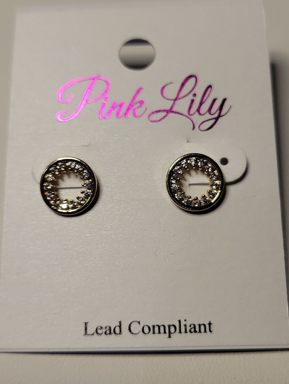 Pink Lily Gold Circle Crystal Halo Stud Earrings Nwt.